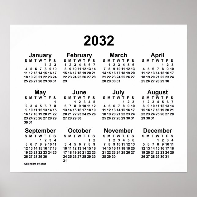 Póster Calendario Blanco 2032 de Janz Print (Frente)