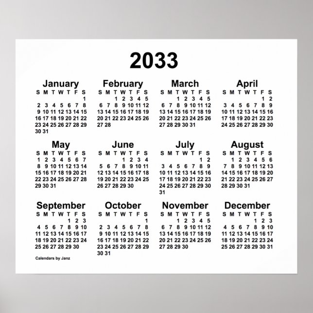 Póster Calendario Blanco 2033 de Janz Print (Frente)