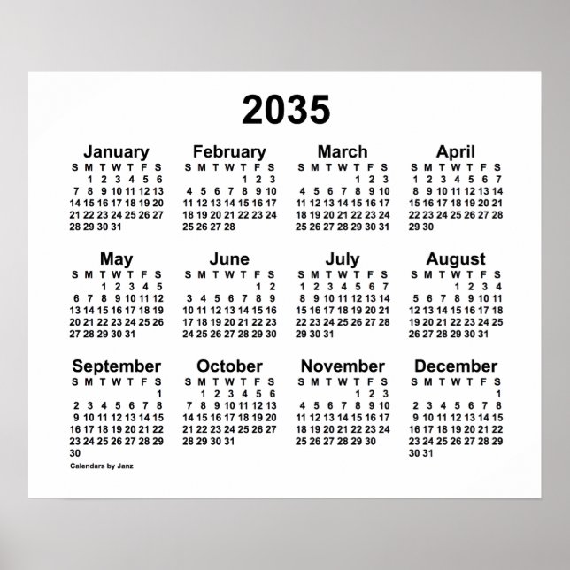Póster Calendario Blanco 2035 de Janz Print (Frente)