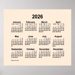 Póster Calendario Blanco Antiguo 2026, por Janz Print