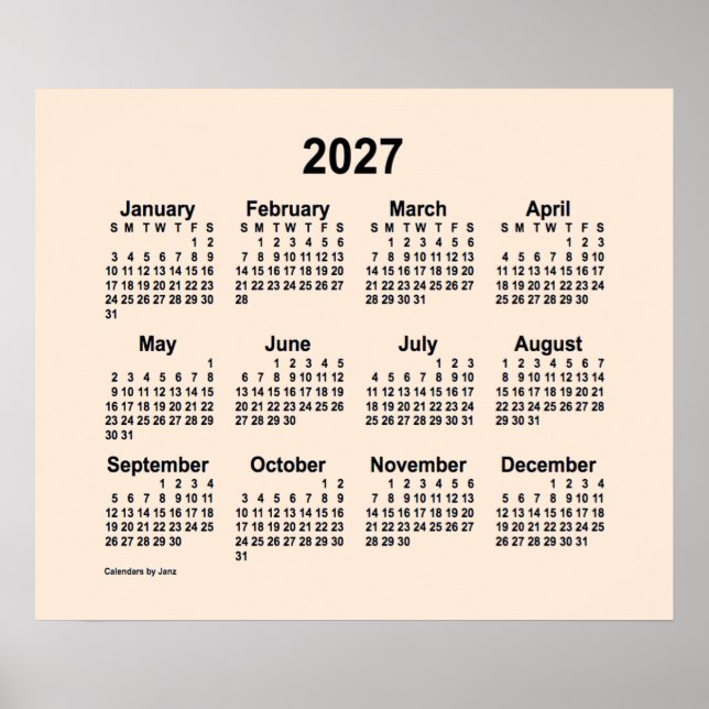 Póster Calendario Blanco Antiguo 2027, por Janz Print (Frente)