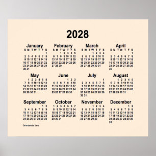 Póster Calendario Blanco Antiguo 2028, por Janz Print