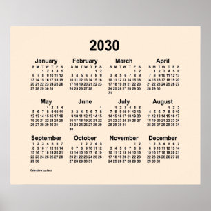 Póster Calendario Blanco Antiguo 2030, de Janz Print