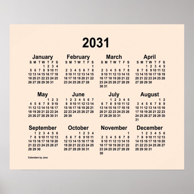 Póster Calendario Blanco Antiguo 2031, de Janz Print (Frente)