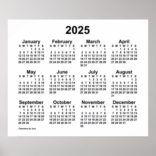 Póster Calendario Blanco de Pared 2025 de Janz Poster (Frente)