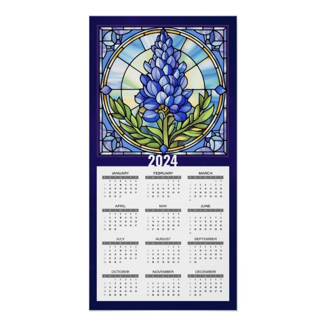 Póster Calendario Bluebonnet de Texas 2024 (Anverso)