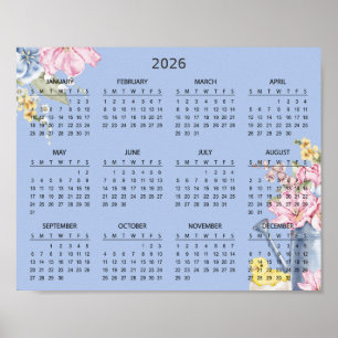 Póster Calendario Botánico Floral Simple Elegante 2026   