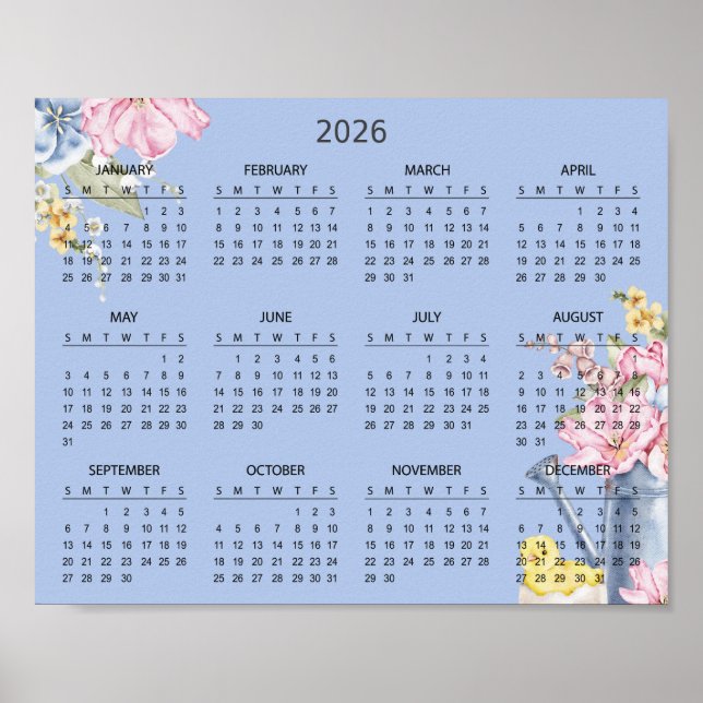 Póster Calendario Botánico Floral Simple y Elegante 2026  (Frente)
