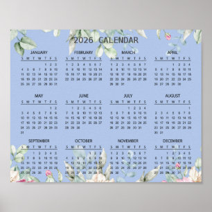 Póster Calendario Botánico Floral Simple y Elegante 2026 