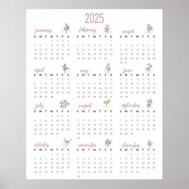 Póster Calendario botánico simple 2025
