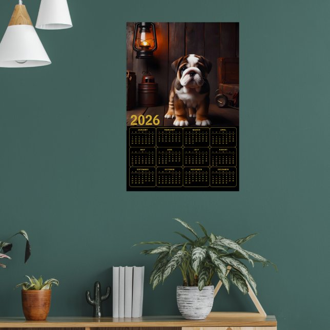 Póster Calendario Cachorro Bulldog 2026 con Linterna (Salón 1)