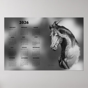 Póster Calendario, cartel anual de hermoso semental de ca