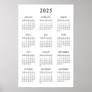 Póster Calendario Clásico de Negro y Blanco 2025 Simple B