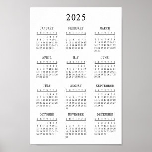 Póster Calendario Clásico de Negro y Blanco 2025 Simple B