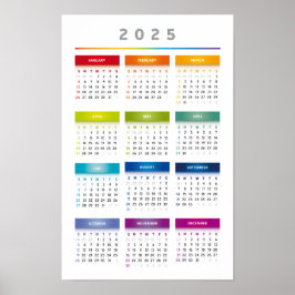 Póster Calendario colorido 2025 - Colores arcoiris 3 colu
