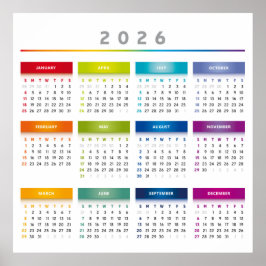 Póster Calendario Colorido 2026 - Colores Arcoíris 3 Colu