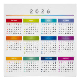 Póster Calendario Colorido 2026 - Colores Arcoíris 3 Colu