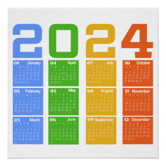 Póster Calendario colorido de 2024