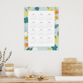 Póster Calendario Completo de Flores Silvestres Azules Pa
