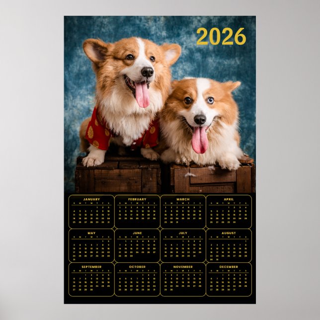 Póster Calendario Corgi Duo 2026 (Frente)