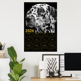 Póster Calendario dálmata 2026 – Elegancia en blanco y ne