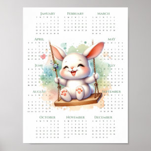 Póster Calendario de 1 página de 2026 Conejo lindo en col