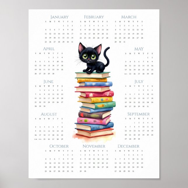 Póster Calendario de 1 página de gatito negro lindo 2026  (Frente)