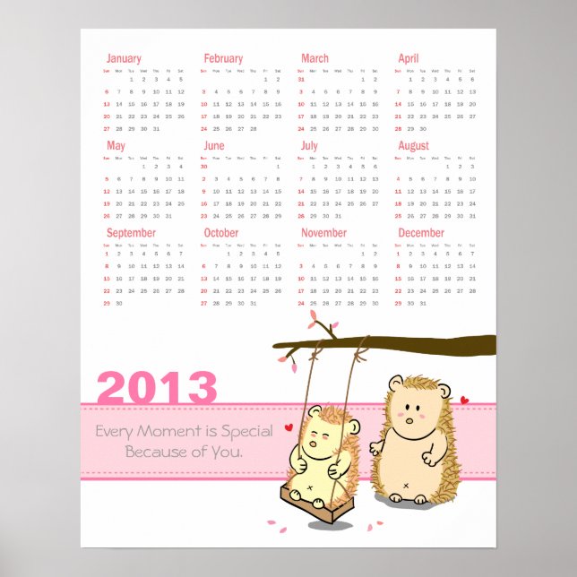 Póster Calendario de 2013: pareja Cute Hedgehog en colump (Frente)
