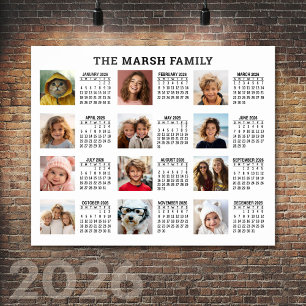 Póster Calendario de 2022 de vista de año completo con 12