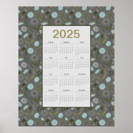 Póster Calendario de 2025 Año completo Dandelion azul gri