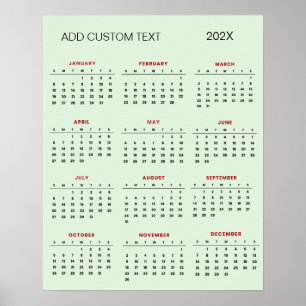Póster Calendario de 2025 con texto personalizado de moda