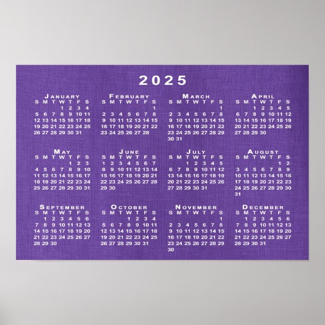 Póster Calendario de 2025 sobre la foto de textura de púr (Frente)
