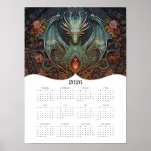 Póster Calendario de 2026 de Dragon Celtic Fantasy Art de