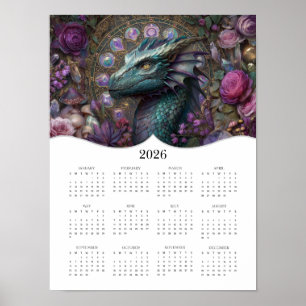 Póster Calendario de 2026 de Dragon Fantasy Art de año co
