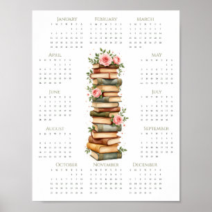 Póster Calendario de 2026 para Amantes de Libros Florales