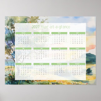 Póster Calendario de acuarela de un vistazo del año 2027