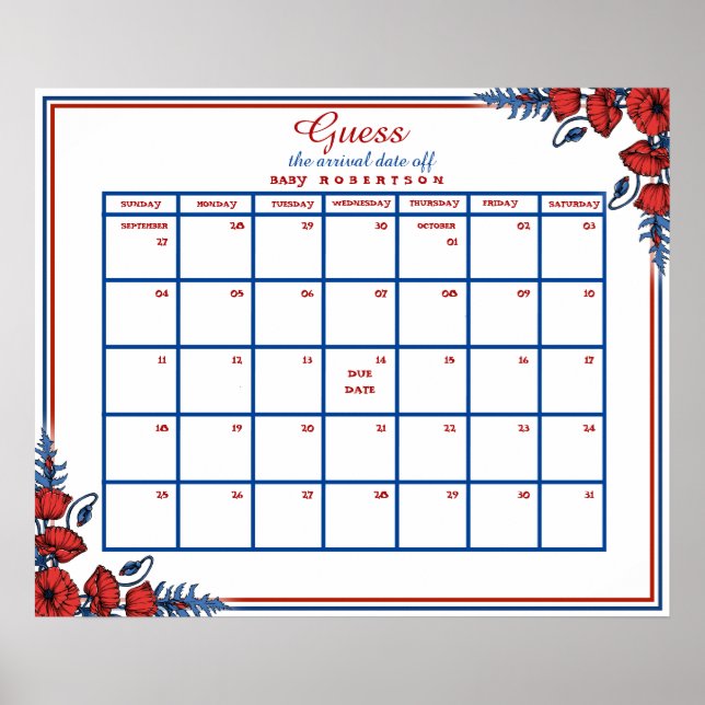 Póster Calendario de adivinación de fecha de parto de duc (Frente)