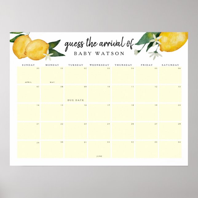 Póster Calendario de Adivinanza de Fecha de Nacimiento de (Frente)