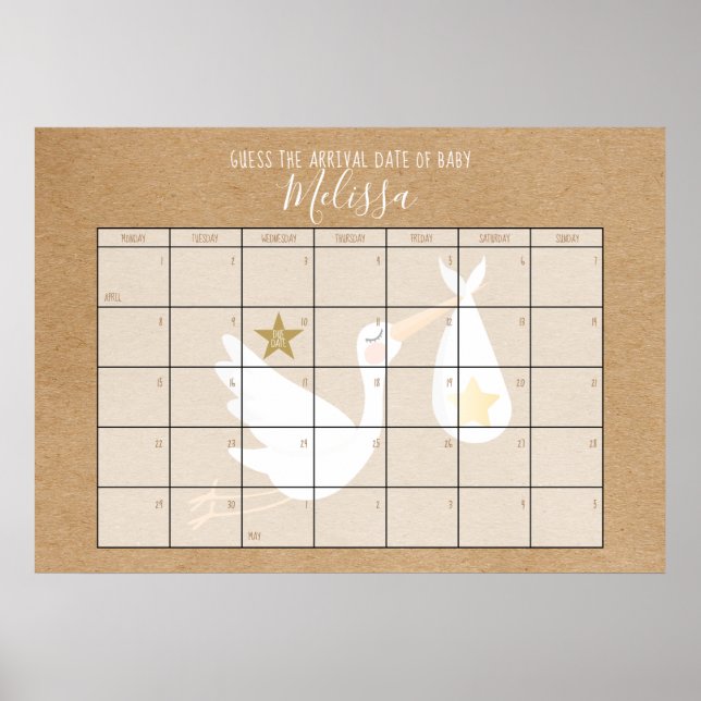 Póster Calendario de adivinanza de la fecha de parto Kraf (Frente)