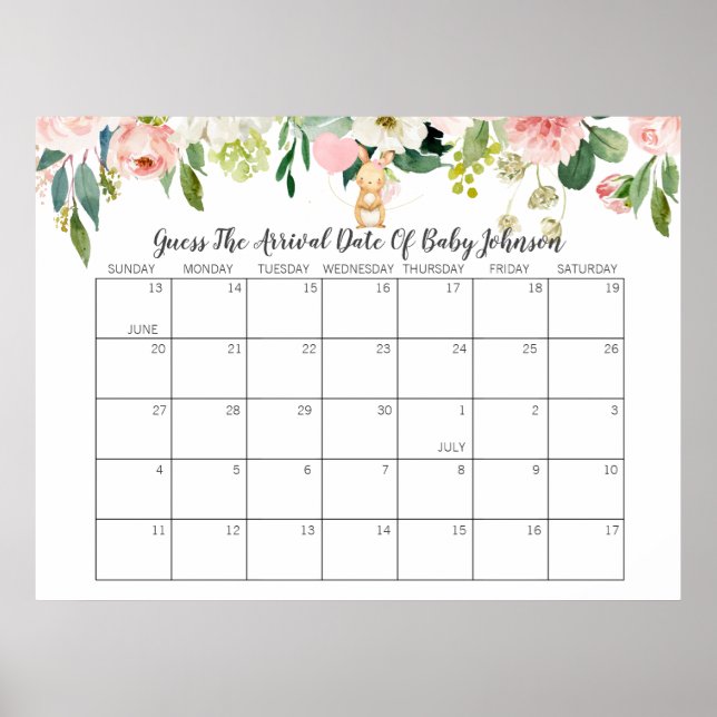 Póster Calendario de Adivinanza de la Fecha de Parto para (Frente)