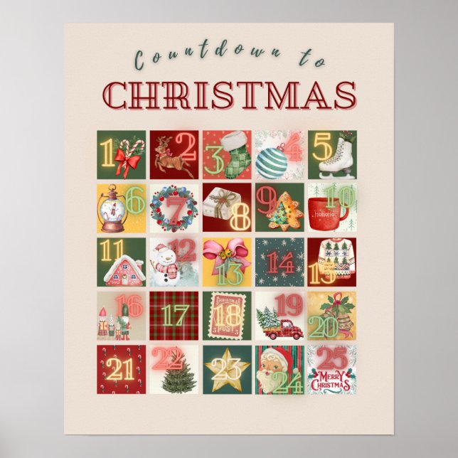 Póster Calendario de Adviento Cuenta atrás para Navidad A (Frente)