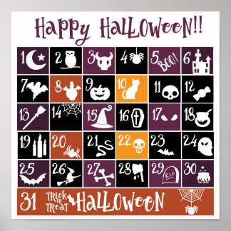 Póster Calendario de Adviento de Halloween
