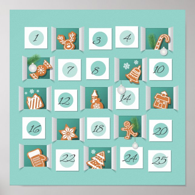 Póster Calendario de Adviento de Navidad (Frente)