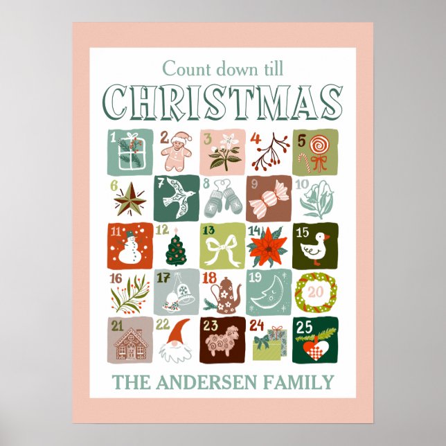 Póster calendario de adviento de Navidad cuenta atrás (Frente)