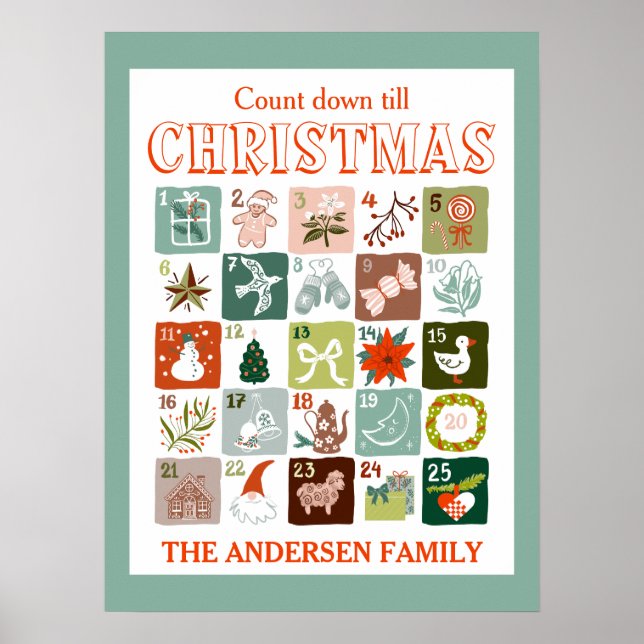 Póster calendario de adviento de Navidad cuenta atrás  (Frente)
