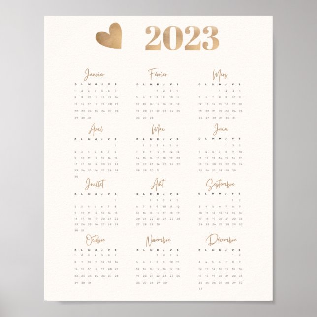 Póster Calendario de Affiche 2023 Versión de COEUR França (Frente)