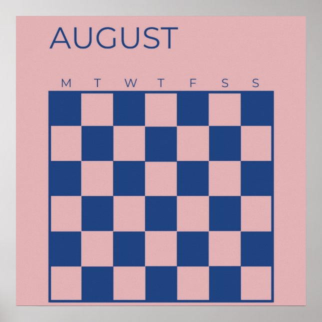 Póster Calendario de agosto azul morado no actualizado (Frente)