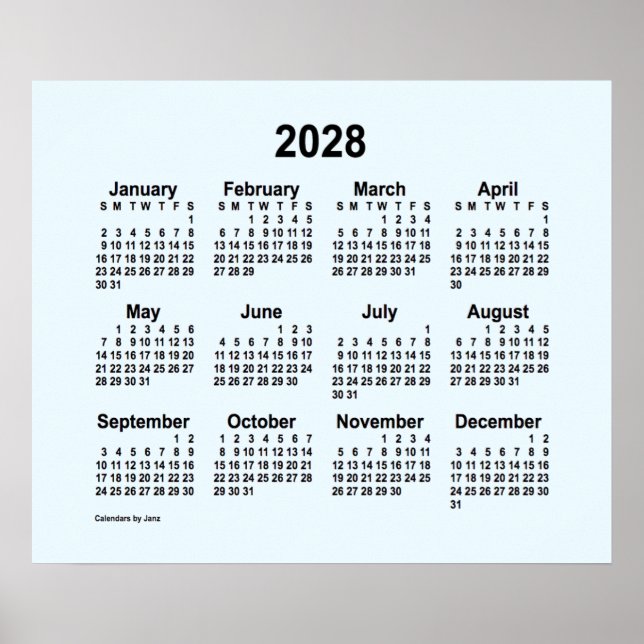 Póster Calendario de Alice Blue 2028 por Janz Print (Frente)