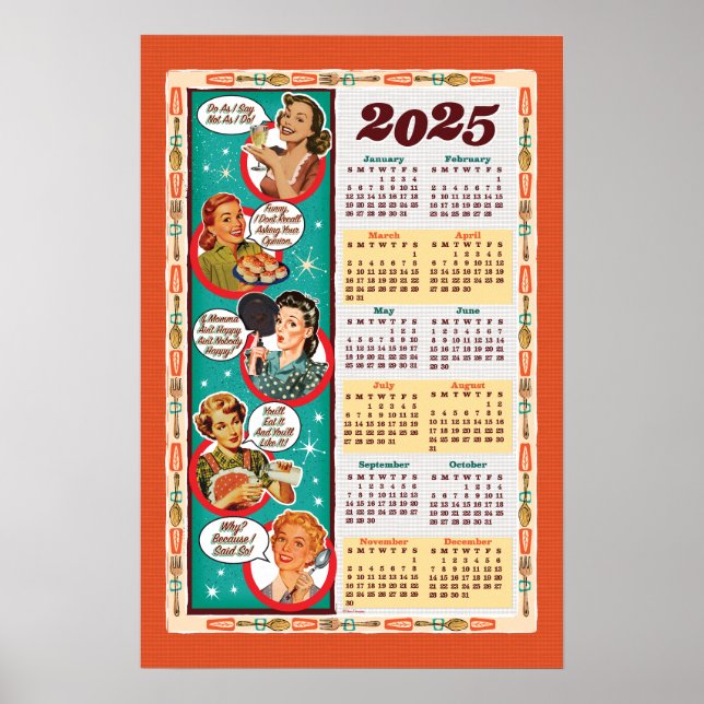 Póster Calendario de ama de casa retro de mediados de sig (Frente)