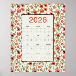 Póster Calendario de Amapolas Naranjas 2026
